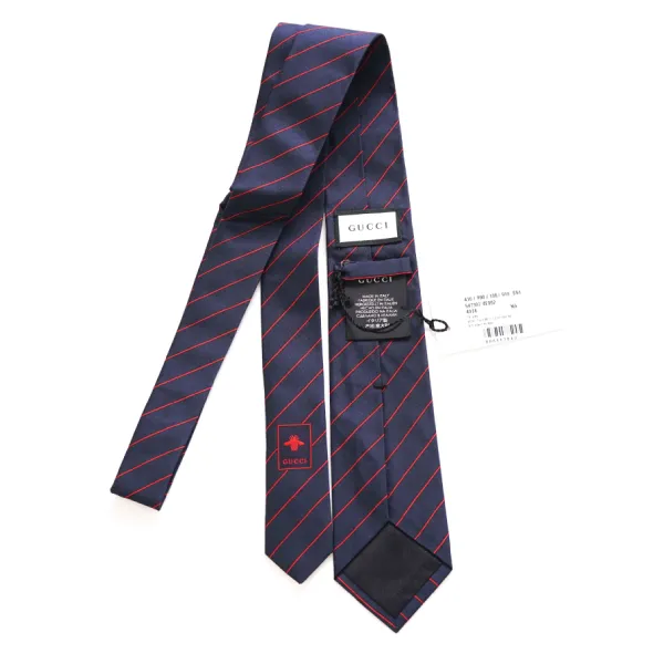 Cà Vạt Nam Gucci Navy & Red GG Logo Stripe Slim Tie 547302 4E002 4074 Màu Xanh Navy