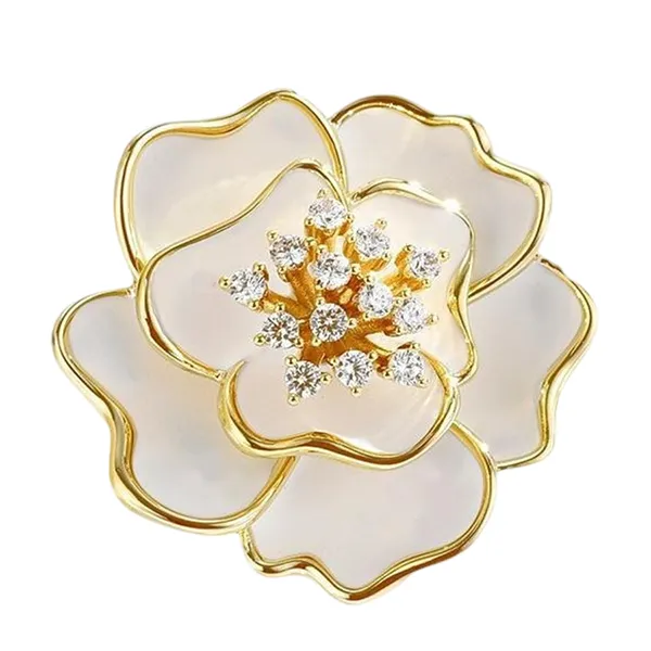Cài Áo Nữ Meri Camellia Serenade BR63 Màu Trắng Vàng