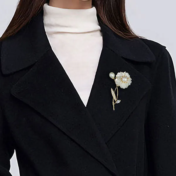 Cài Áo Nữ Meri Pearl Floral Sprig BR112 Màu Trắng Vàng
