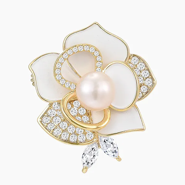 Cài Áo Nữ Meri Rose Blossom BR58 Màu Trắng Vàng