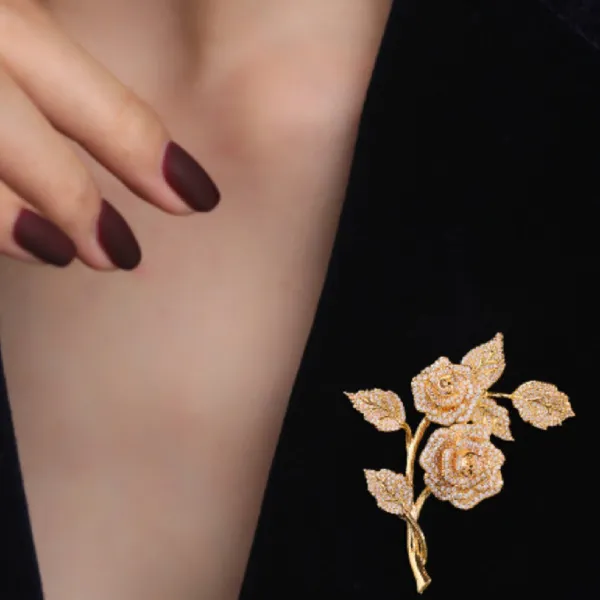 Cài Áo Nữ Meri Rose Duet BR26 Màu Vàng