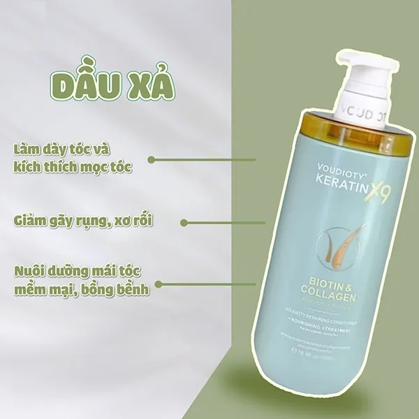 Combo Dầu Gội + Dầu Xả Phục Hồi, Giảm Gãy Rụng Tóc Voudioty Keratin X9 Biotin & Collagen (2 x 1000ml)
