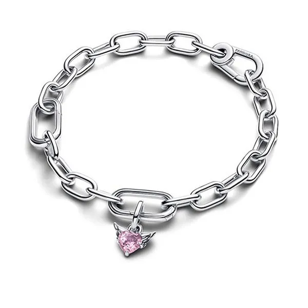 Combo Vòng Đeo Tay + Hạt Vòng Charm Nữ Pandora Winged Heart Dangle Sterling Silver Màu Bạc Hồng