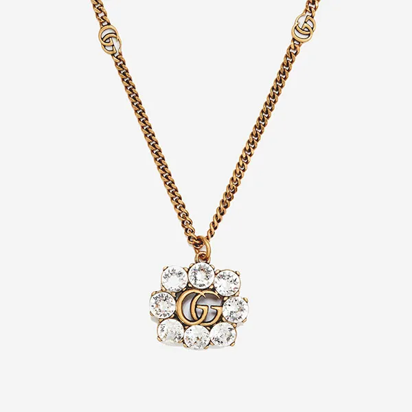 Dây Chuyền Nữ Gucci Crystal Double G Necklace 645675 J1D50 8062 Màu Vàng/ Trắng