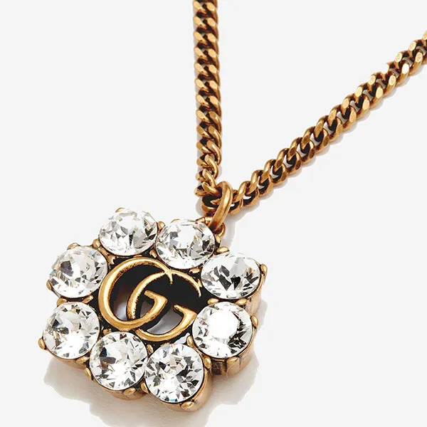 Dây Chuyền Nữ Gucci Crystal Double G Necklace 645675 J1D50 8062 Màu Vàng/ Trắng