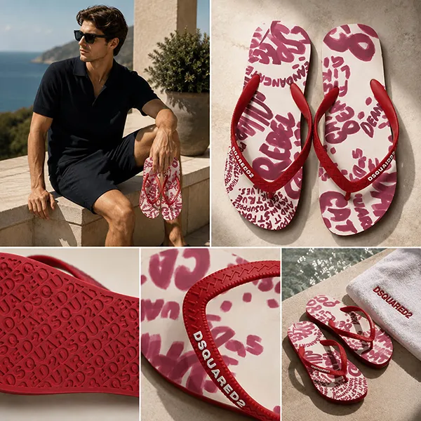 Dép Dsquared2 Red Flip Flops With Logo FFW0001 17208751 M4236 Màu Be Đỏ Size 41
