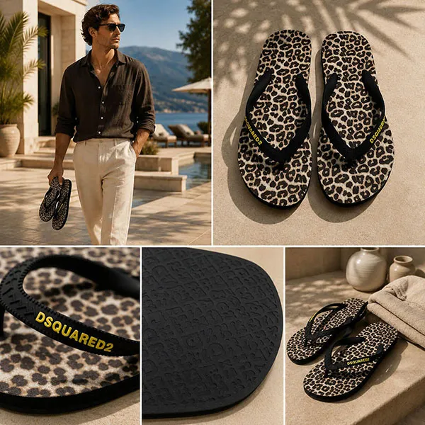 Dép Nam Dsquared2 FFM0001 17208868 M4269 Màu Họa Tiết Da Báo Size 39