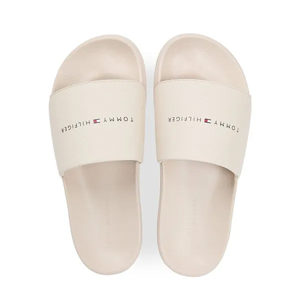 Dép Tommy Hilfiger Logo Textured Pool Slides Classic Beige Màu Be Size 39