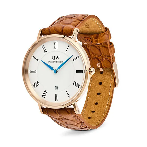 Đồng Hồ Nam Daniel Wellington Classic Roman Numerals Date Light Brown Croc Belly DW00100918 Màu Nâu Trắng