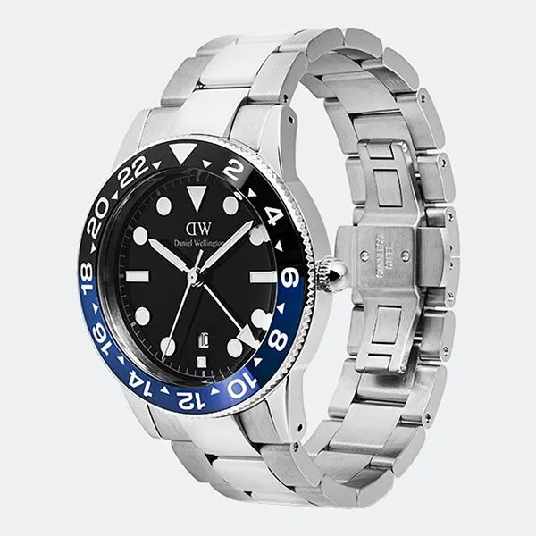 Đồng Hồ Nam Daniel Wellington Iconic GMT Link Black Blue Ceramic Bezel Silver DW00100921 Màu Xanh Bạc