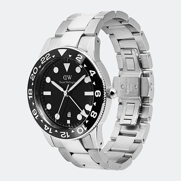 Đồng Hồ Nam Daniel Wellington Iconic GMT Link Black Ceramic Bezel Silver DW00100919 Màu Đen - Bạc