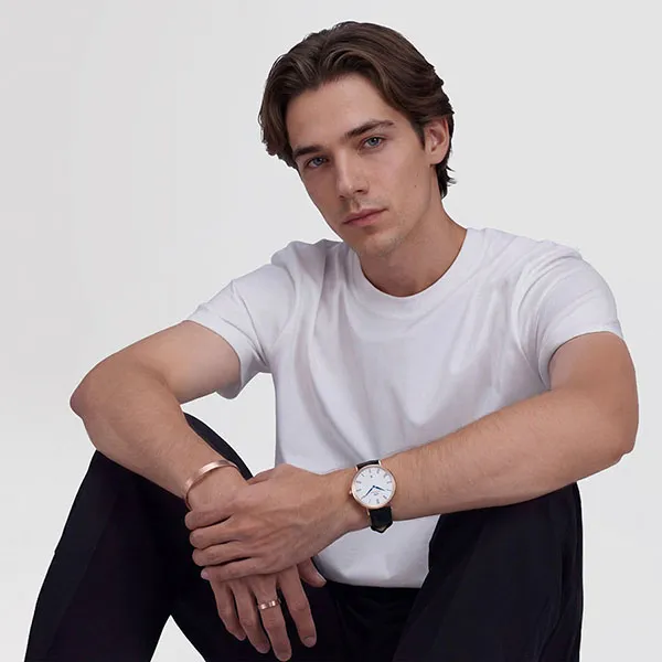 Đồng Hồ Nam Daniel Wellington Roman Numeral Date Black Croc Belly DW00100916 Màu Đen/ Vàng Hồng