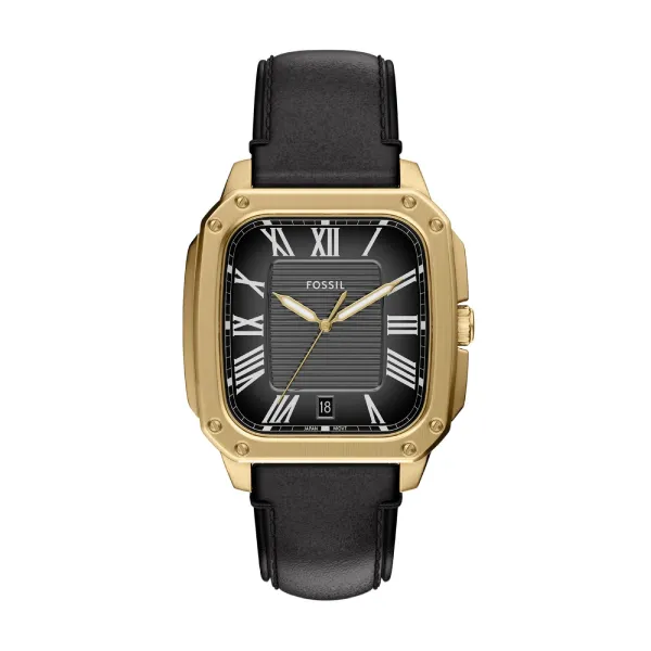 Đồng Hồ Nam Fossil Crosby 42 mm Three-Hand Black Leather Watch FS6151 Màu Đen