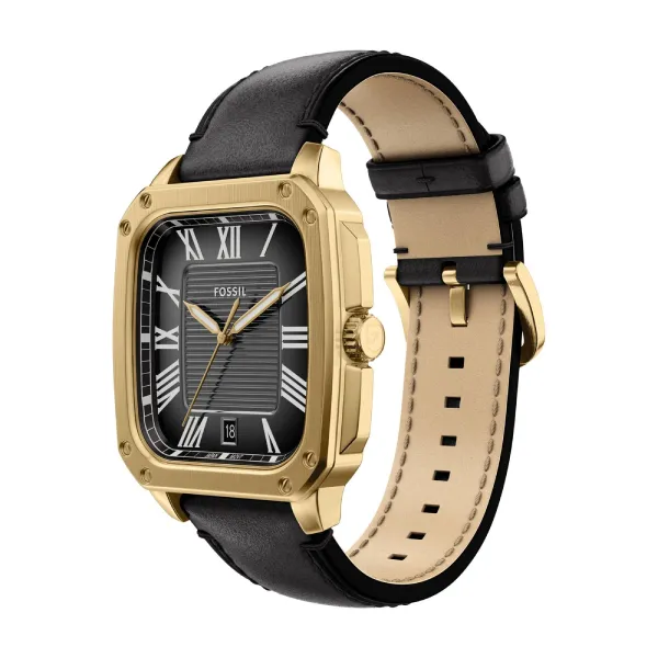Đồng Hồ Nam Fossil Crosby 42 mm Three-Hand Black Leather Watch FS6151 Màu Đen