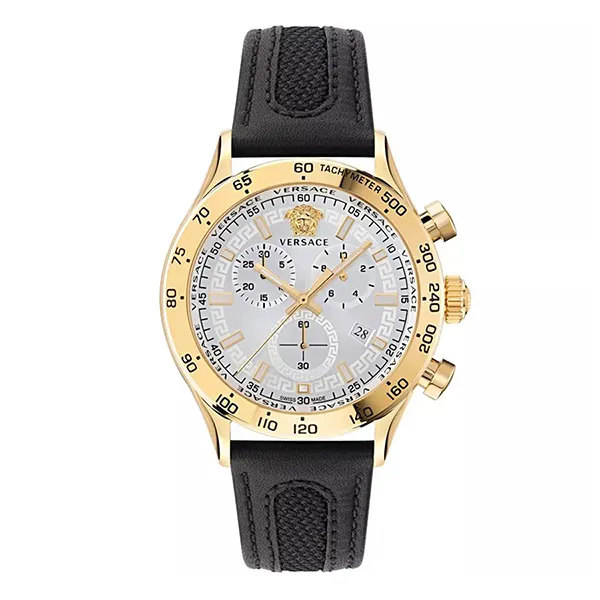 Đồng Hồ Nam Versace Hellenyium Chrono Leather 44mm Màu Đen - Vàng