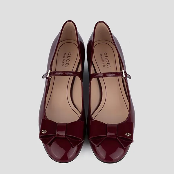 Giày Cao Gót Nữ Gucci Ballet Flat With Bow Mini Logo In Red 835748 0B9J0 6207 Màu Đỏ Size 36
