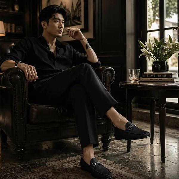 Giày Lười Nam Gucci Black Suede Loafer With Silver Buckle 831269 AAEQY 1000 Màu Đen Size 40.5