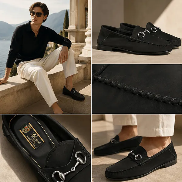 Giày Lười Nam Gucci Black Suede Loafer With Silver Buckle 831269 AAEQY 1000 Màu Đen Size 40.5