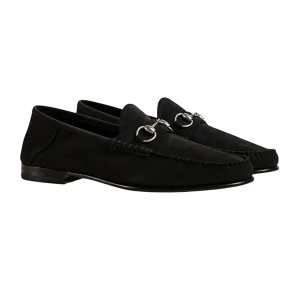 Giày Lười Nam Gucci Black Suede Loafer With Silver Buckle 831269 AAEQY 1000 Màu Đen Size 40.5