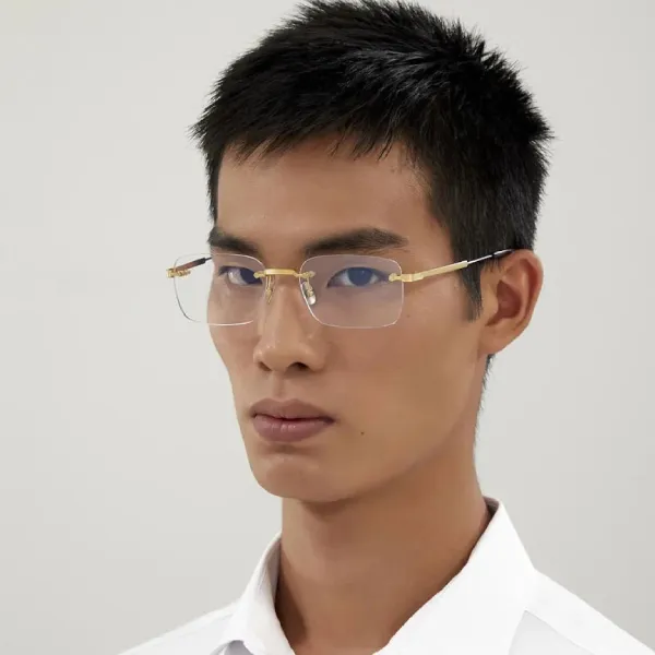 Gọng Kính Nam Cartier Rectangle Glasses CT0349O 001 Màu Vàng Đen