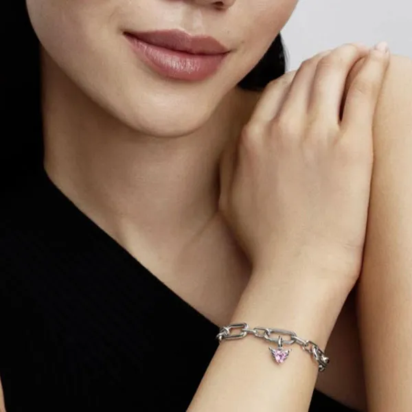 Combo Vòng Đeo Tay + Hạt Vòng Charm Nữ Pandora Winged Heart Dangle Sterling Silver Màu Bạc Hồng