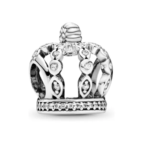 Hạt Vòng Charm Pandora Crown Silver Charm With Clear Cubic Zirconia 792058 Màu Bạc