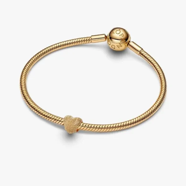 Hạt Vòng Charm Pandora Textured Heart Mini Charm 764000C00 Màu Vàng Gold