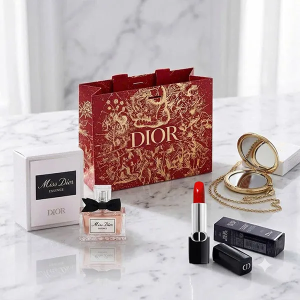 Set Nước Hoa Dior Miss Dior 5ml + Son Dior Rouge Satin 999 + Gương + Túi Giấy