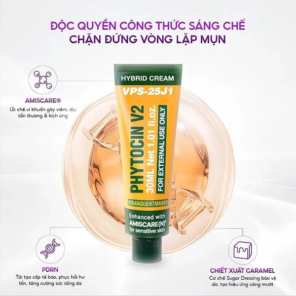Kem Dưỡng Ẩm & Phục Hồi Da, Giảm Mụn Vibanquentmanka Phytocin V2 Cream, 30g