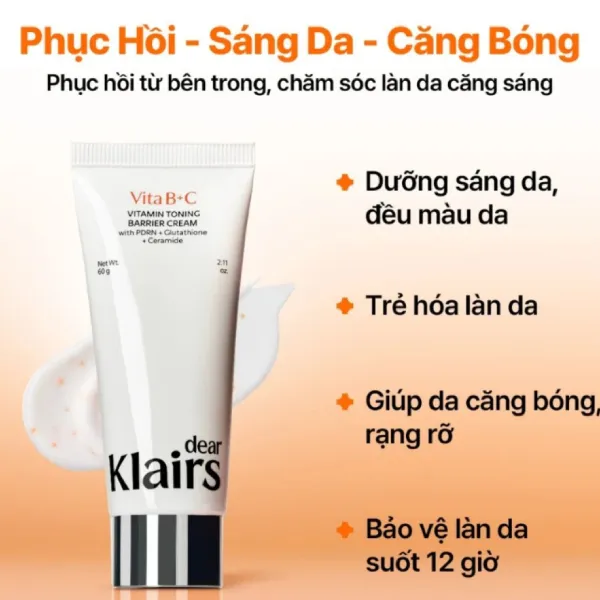 Kem Dưỡng Da Hỗ Trợ Dưỡng Trắng Dear Klairs Vitamin Toning Barrier Cream 60g