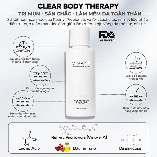 Kem Dưỡng Giảm Mụn, Mềm Mịn Sáng Da Vivant Skincare Clear Body Therapy 118ml