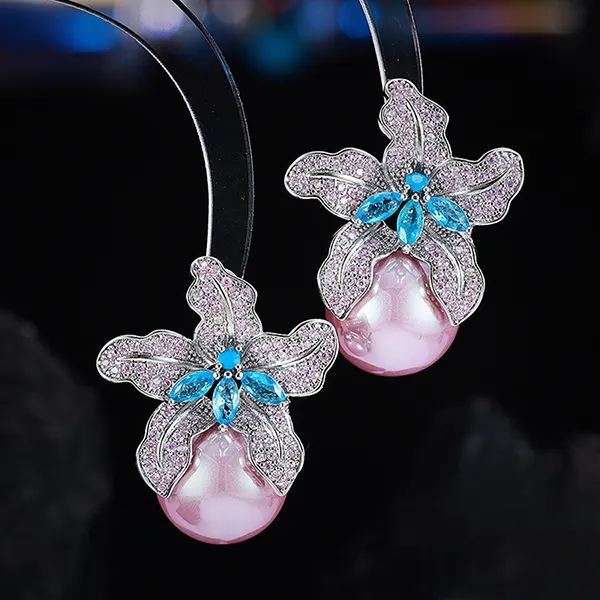 Khuyên Tai Nữ Jessica Pearl Pearl Orchid JE24-H Màu Hồng Xanh