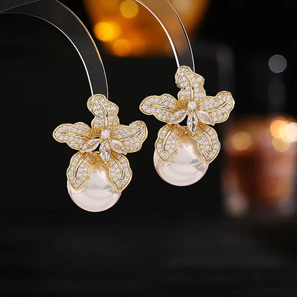 Khuyên Tai Nữ Jessica Pearl Pearl Orchid JE24-V Màu Vàng Gold