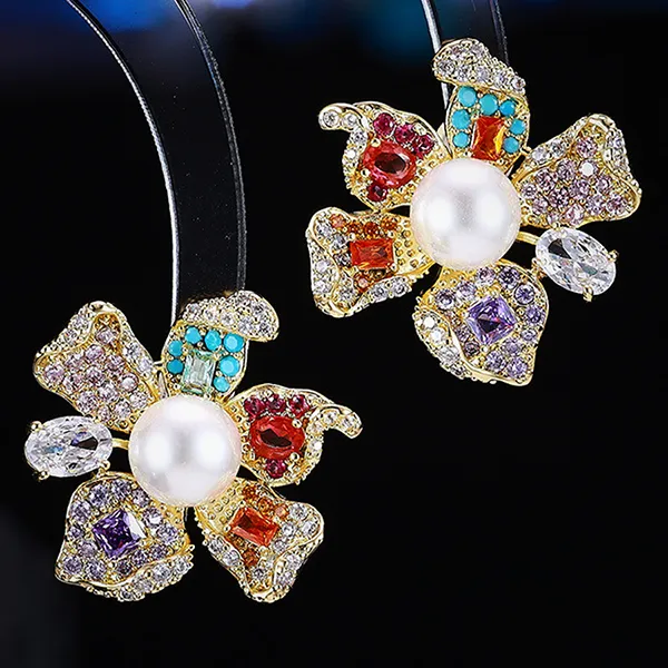 Khuyên Tai Nữ Jessica Pearl Prismatic Bloom JE23-V Phối Màu