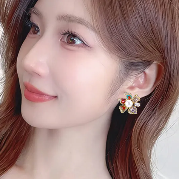 Khuyên Tai Nữ Jessica Pearl Prismatic Bloom JE23-V Phối Màu