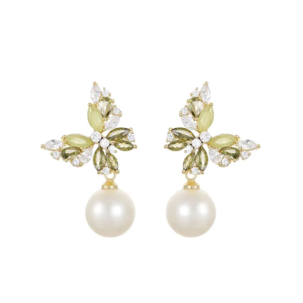 Khuyên Tai Nữ Kya Jessica Pearl Dew Butterfly JE22 Màu Vàng/Trắng