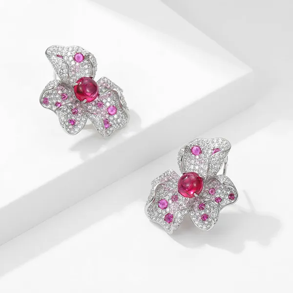 Khuyên Tai Nữ Kya Jewel Gentle Bloom KSE6-Đ Màu Đỏ Bạc
