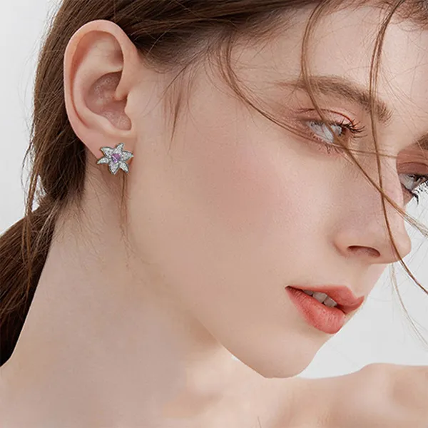 Khuyên Tai Nữ Kya Jewel Heart Of Blossom KE21 Màu Tím/Trắng