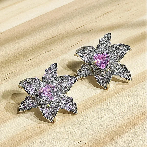Khuyên Tai Nữ Kya Jewel Heart Of Blossom KE21 Màu Tím/Trắng