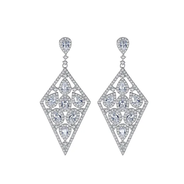 Khuyên Tai Nữ Kya Jewel Sparkling Rhombus KE14 Màu Bạc
