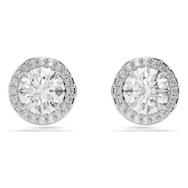 Khuyên Tai Nữ Swarovski Una Angelic Stud Earrings Round Cut, Pavé, White, Rhodium Plated 5636269 Màu Bạc