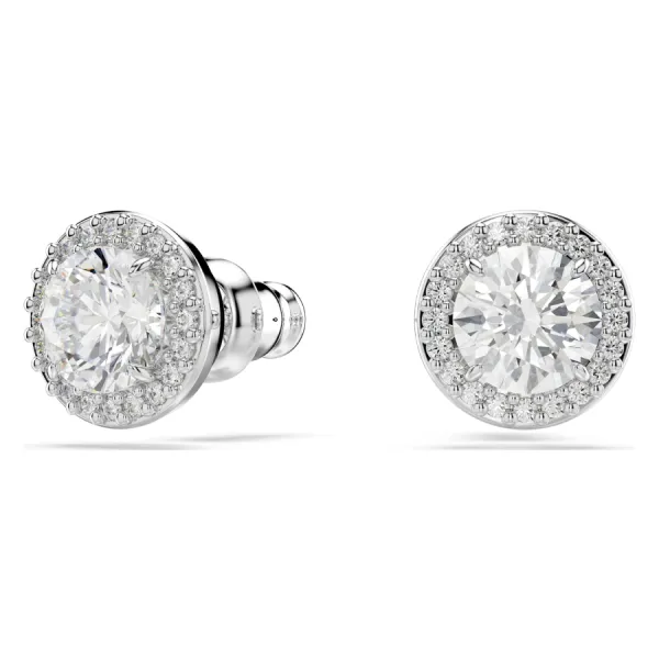 Khuyên Tai Nữ Swarovski Una Angelic Stud Earrings Round Cut, Pavé, White, Rhodium Plated 5636269 Màu Bạc