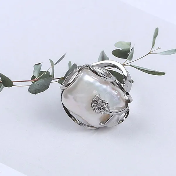 Nhẫn Nữ Jessica Pearl Baroque JSR25 Màu Trắng Bạc