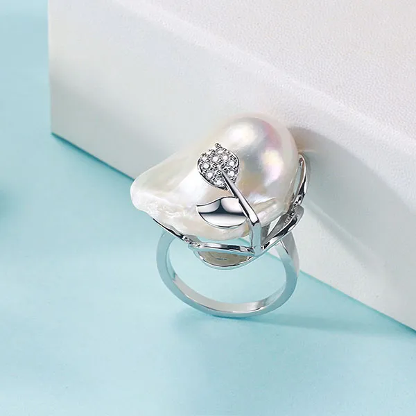 Nhẫn Nữ Jessica Pearl Baroque JSR25 Màu Trắng Bạc