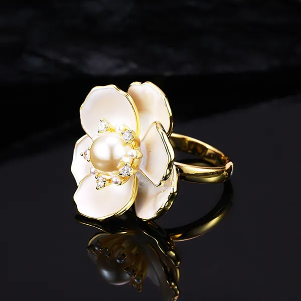 Nhẫn Nữ Kya Jewel Camellia Bloom JR17 Màu Vàng Trắng