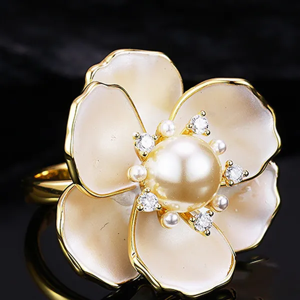 Nhẫn Nữ Kya Jewel Camellia Bloom JR17 Màu Vàng Trắng