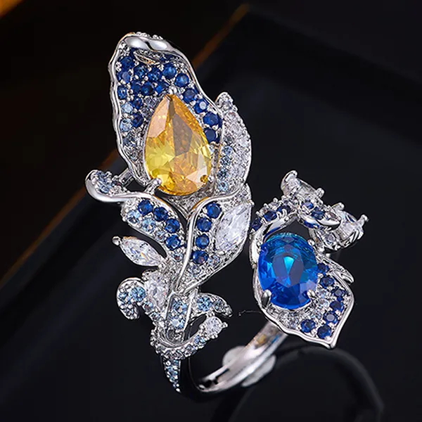 Nhẫn Nữ Kya Jewel Feather Waltz KR5 Màu Xanh Bạc
