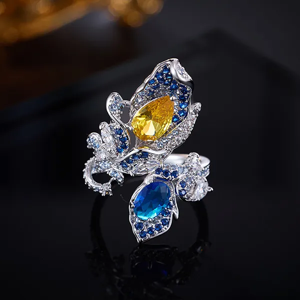 Nhẫn Nữ Kya Jewel Feather Waltz KR5 Màu Xanh Bạc
