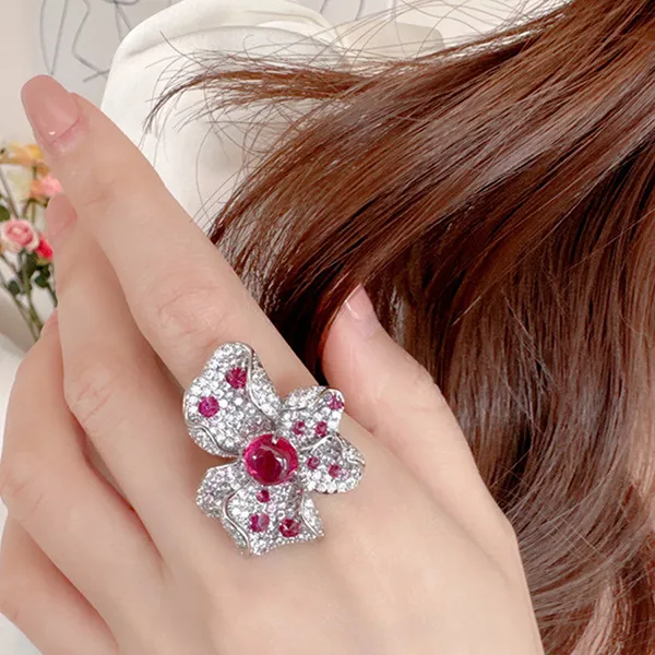 Nhẫn Nữ Kya Jewel Gentle Bloom KSR6-Đ Màu Đỏ Bạc