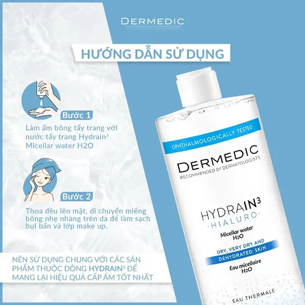 Nước Tẩy Trang Cho Da Khô Dermedic Hydrain3 Micellar Water H2O, 500ml